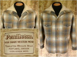 ✰vintage Pendleton Western Wear Sherpa Lined Wool Blanket Jacket Coat