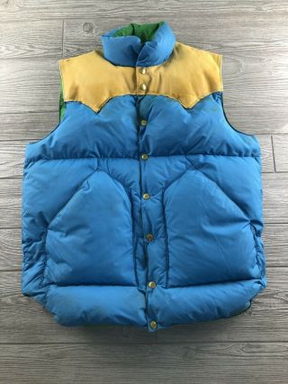 Rocky Mountain Featherbed Down Vest Tan Blue Adult Size Size 44 Vintage