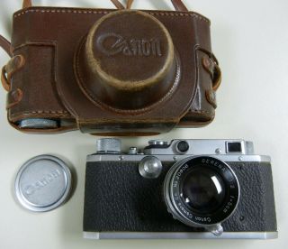 Vtg Canon Model S - Ii Rangefinder 35mm Camera W/ 5cm F2 Serenar Lens Leather Case