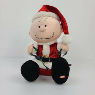 Vintage Peanuts Charlie Brown Christmas Santa Animated Music Lights Gemmy Plush
