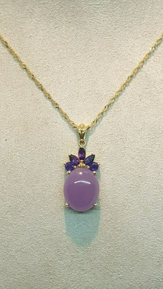 Vintage 14k Yellow Gold 24 " L Rope Chain W/heng Ngai Hn Amethyst Pendant Necklace