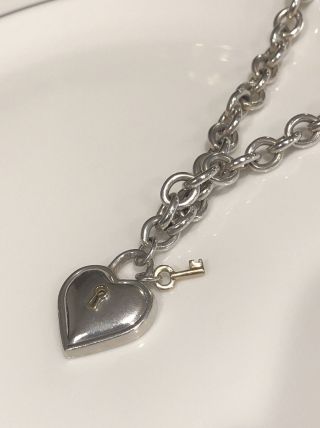 Tiffany & Co.  Vintage Sterling Silver 18k Gold Heart Padlock & Key Necklace