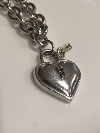 Tiffany & Co.  Vintage Sterling Silver 18k Gold Heart Padlock & Key Necklace 4
