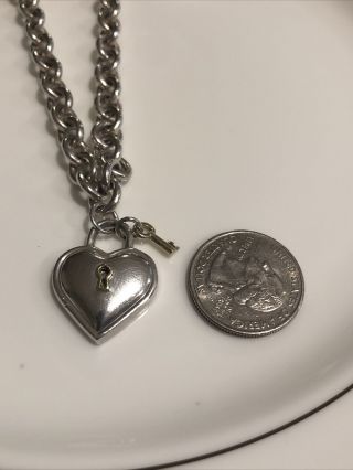 Tiffany & Co.  Vintage Sterling Silver 18k Gold Heart Padlock & Key Necklace 5