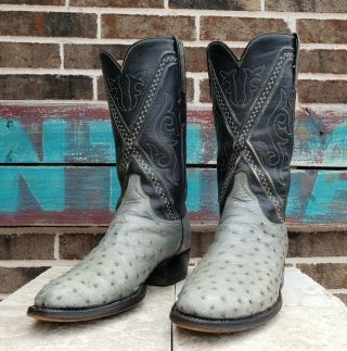 Vintage Exotic Lucchese San Antonio Steel Grey Fq Ostrich Western Boots 9 D