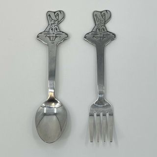 Vintage 1975 Warner Bros.  Bugs Bunny Stainless Steel Childrens Fork & Spoon Set