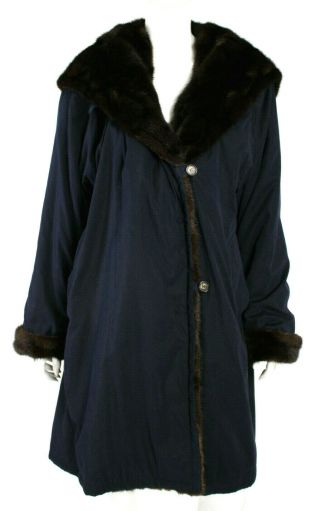 Ramosport Vintage Midnight Blue & Mink Fur Collar Hooded Coat 36