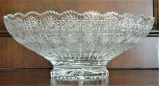 Bohemian Czech Vintage Crystal 14 " Round Bowl Hand Cut Queen Lace 24 Lead Glass