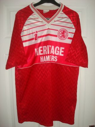 Middlesbrough / Boro Vintage 1988 - 1990 Heritage Hampers Football Shirt Size 42