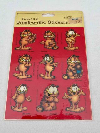 Vintage Garfield Scratch N Sniff Smell - O - Rific Stickers By Gibson Rare P243