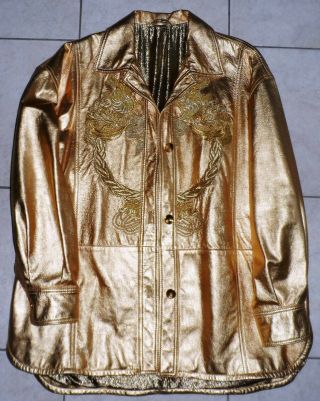 Vintage Gianfranco Ferre Italy Leather Gold Jacket Blazer Embroidery Runway