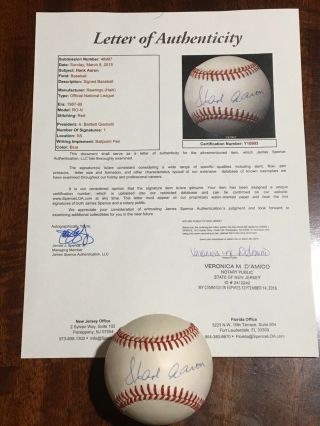 Vintage Hank Aaron Autograph Auto Baseball Signed Ball Braves Hof Jsa Onl