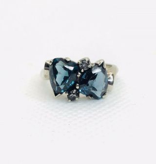 Magnificent Vintage 14k White Gold Diamond & 4 Carat Heart Blue Zircon Ring ❤️