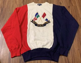 Vtg Polo Ralph Lauren 1987 Cross Flags Anniversary Crewneck Sweatshirt Sz: M 80s