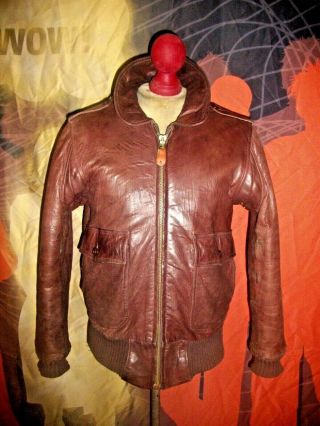 Vintage Avirex U.  S.  Navy Flight Bomber Pilot Leather Jacket.  Size 38