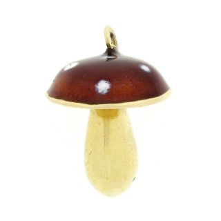 Vintage Collectible 14k Yellow Gold Mushroom W/ Red & White Enamel Charm Pendant