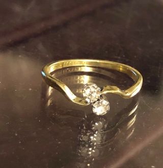 Vintage 18k Yellow Gold 2 Stone Crossover Diamond Ring Size 6.  5
