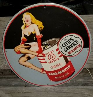 Rare Old Vintage Cities Service Porcelain Sign Gas Oil Pin Up Nos