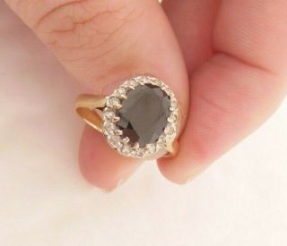 9ct Gold Diamond & Large Natural Sapphire Cluster Ring,  Vintage 9k 375