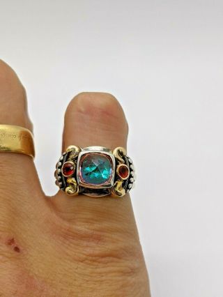 Vintage Alexandrite & Blood Ruby 14K Yellow Gold 925 Silver Ring S7 352 2