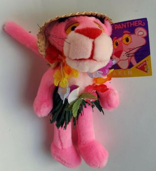 Vintage Pink Panther Plush Stuffed Animal Toy Dakin 1993 9” Hawaii Grass Skirt