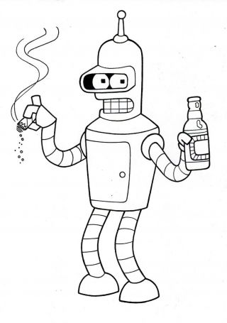 Futurama Tv Series Hand Drawn & Inked Bender Bending Rodriguez Model Sheet Page
