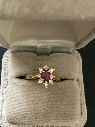VINTAGE WOMEN ' S 14K GOLD,  RUBY AND DIAMOND RING,  SIZE 6 - COND 2