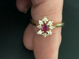 VINTAGE WOMEN ' S 14K GOLD,  RUBY AND DIAMOND RING,  SIZE 6 - COND 6