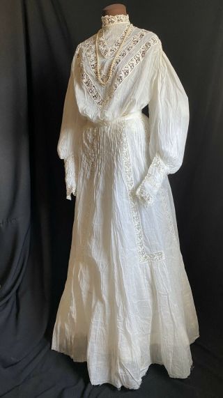 1900s Antique Cotton Lawn Needle Lace Dress