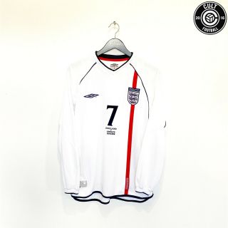 2001/03 Beckham 7 England Vintage Umbro Ls Home Greece Football Shirt (l) Wc 02