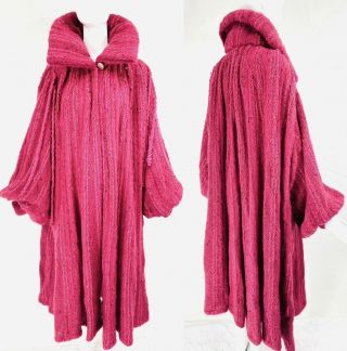 Vtg Cesare Covalini Mohair Angora Wool Knit Cranberry Avant Garde Long Coat,  M