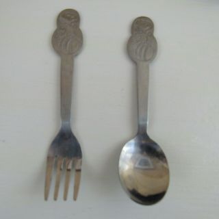 Peanuts Snoopy And Woodstock Vintage Stainless Spoon And Fork Set Danara 1965