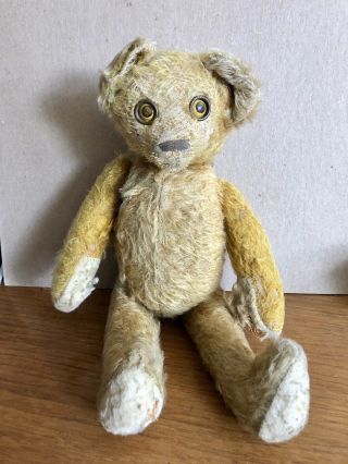Rare 1920’s Jointed Mohair Straw Stuffed Teddy Bear,  Sleeping Eyes,  Sleepy
