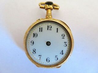18K Solid Gold Antique French Pocket Watch Horse Head Hallmark Embossed Case 4