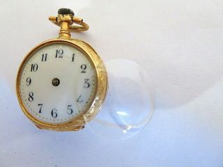 18K Solid Gold Antique French Pocket Watch Horse Head Hallmark Embossed Case 5