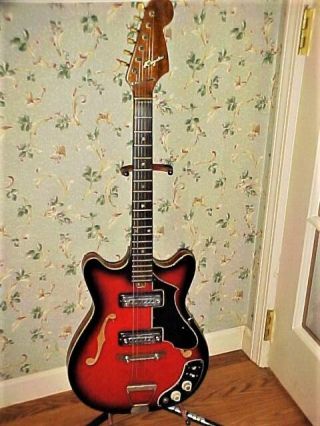 Vintage Kingston Hollow Body Electric Guitar W/ Case Japan Right Hand