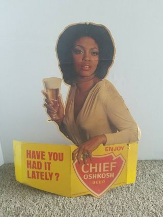 (vtg) 1960s Chief Oshkosh Beer Sexy Black Lady Cardboard Bar Sign People 