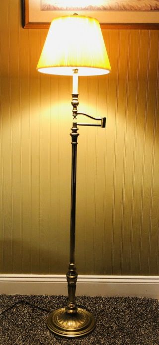 Vintage Stiffel Brass Swing Arm Floor Lamp 3 Way Switch