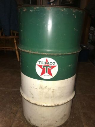 Vintage Texaco Oil Drum Barrel Trash Can Garage Rat Rod Man Cave Gas Station