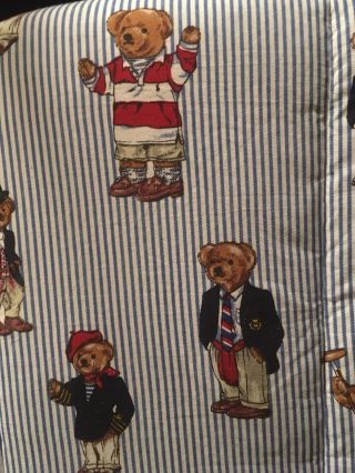 Rare Vintage Usa Ralph Lauren Polo Teddy Bear Stripe Queen Full Comforter Quilt