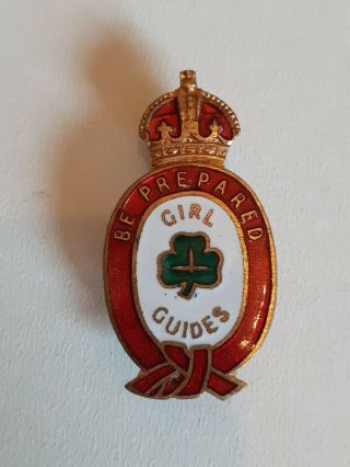 Kings Crown Enamel Guide Girl Guides Be Prepared Badge - Vintage