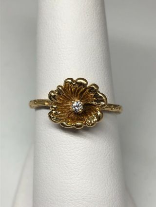 Vintage 14k Solid Yellow Gold Floral Diamond Ring With Flower Design Sz 8 - 2.  7g