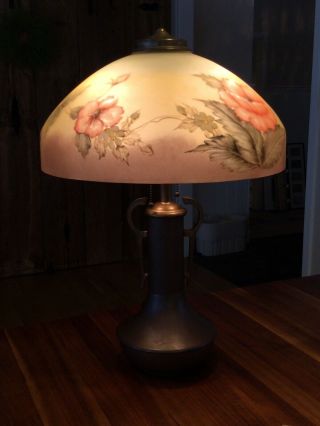 Antique Lamp Reverse Painted Plb Pittsburgh Vintage Art Nouveau Table Light