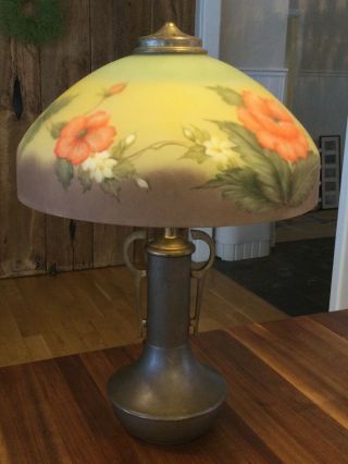 Antique Lamp Reverse Painted PLB Pittsburgh Vintage Art Nouveau Table Light 2