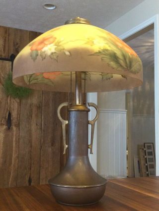 Antique Lamp Reverse Painted PLB Pittsburgh Vintage Art Nouveau Table Light 3