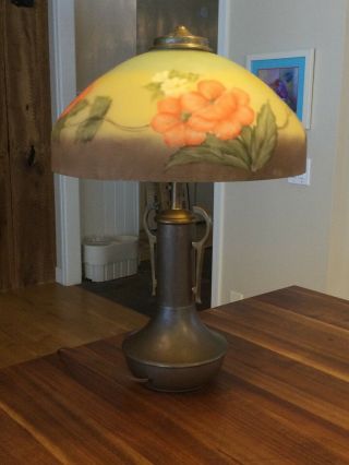 Antique Lamp Reverse Painted PLB Pittsburgh Vintage Art Nouveau Table Light 4