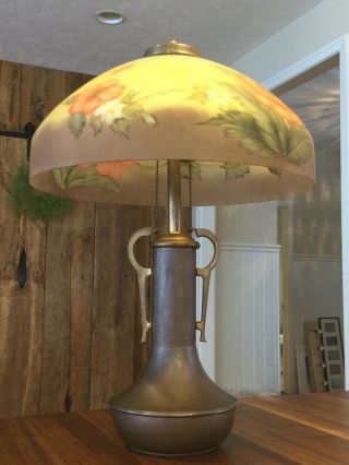 Antique Lamp Reverse Painted PLB Pittsburgh Vintage Art Nouveau Table Light 5