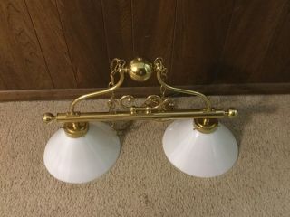 Vintage Brass Billiard 2 Light Cone Shade Lamp Pool Table Metal Light Fixture