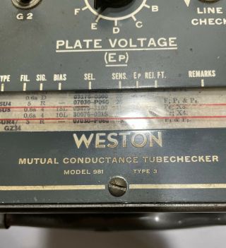 vintage Weston tubechecker tester model 981 type 3 1960 ' s instructions 3