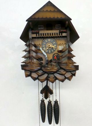 Old Vintage German Cuckoo Wall Clock,  Carillon Music Box 2 Melody Movable Figures